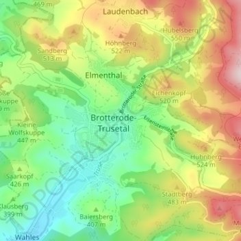 Topografische kaart Trusetal, hoogte, reliëf