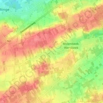 Topografische kaart Molenbeek, hoogte, reliëf