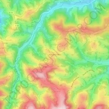 Topografische kaart Labassère-Debat, hoogte, reliëf