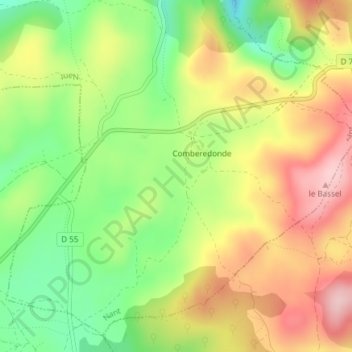 Topografische kaart Lagast, hoogte, reliëf