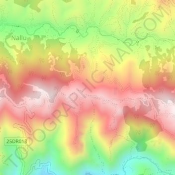 Topografische kaart Okharbot, hoogte, reliëf