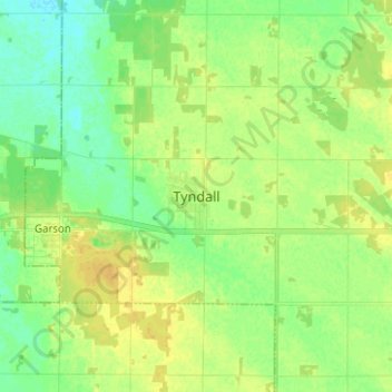 Topografische kaart Tyndall, hoogte, reliëf