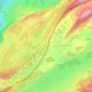 Topografische kaart Le Gardot, hoogte, reliëf