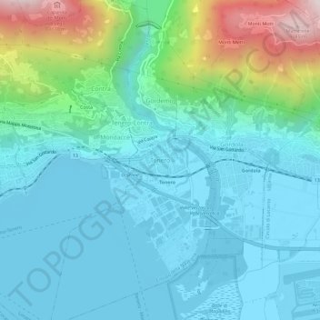 Topografische kaart Tenero, hoogte, reliëf