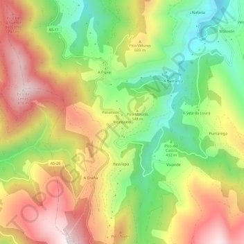 Topografische kaart Monticelo, hoogte, reliëf