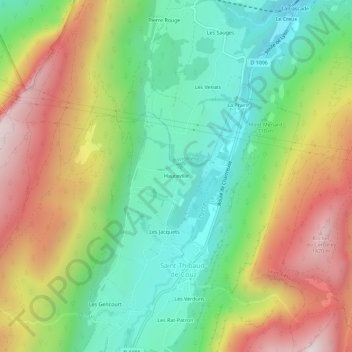Topografische kaart Hauteville, hoogte, reliëf