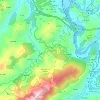 Topografische kaart Fuejo, hoogte, reliëf