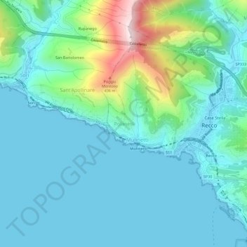 Topografische kaart Polanesi, hoogte, reliëf