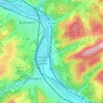 Topografische kaart Gedern, hoogte, reliëf