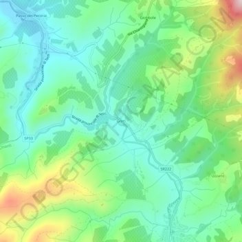 Topografische kaart Greti, hoogte, reliëf