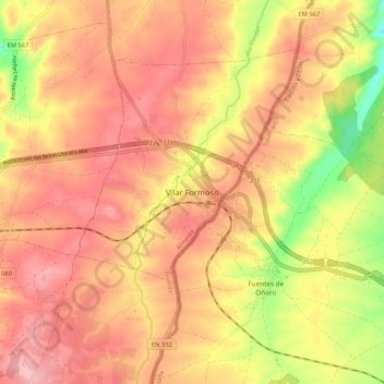 Topografische kaart Vilar Formoso, hoogte, reliëf