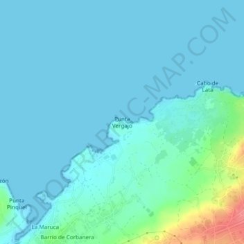 Topografische kaart Punta Vergajo, hoogte, reliëf