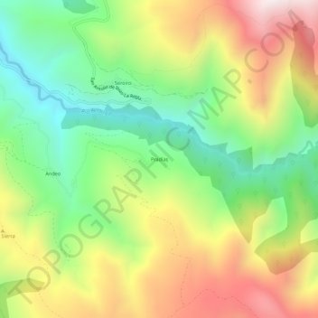 Topografische kaart Pradías, hoogte, reliëf