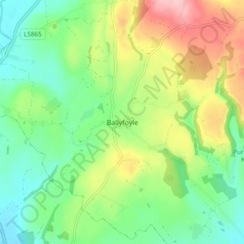 Topografische kaart Ballyfoyle, hoogte, reliëf