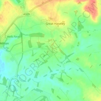 Topografische kaart Little Haseley, hoogte, reliëf