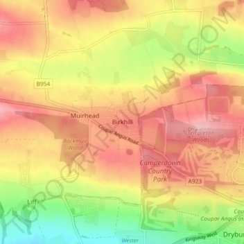 Topografische kaart Birkhill, hoogte, reliëf