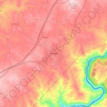 Topografische kaart Sendim, hoogte, reliëf