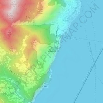 Topografische kaart Bassanega, hoogte, reliëf