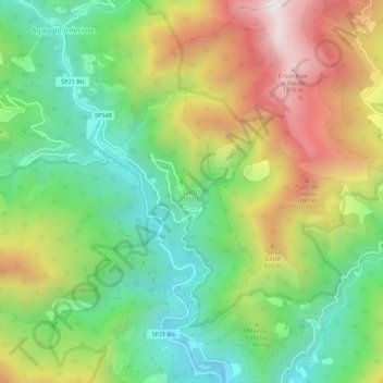 Topografische kaart Glori, hoogte, reliëf