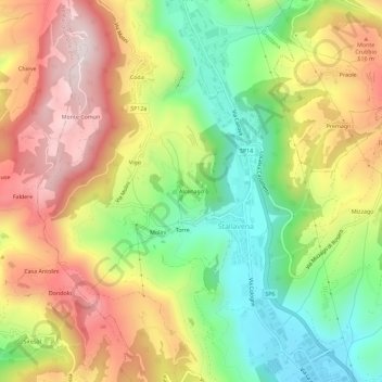 Topografische kaart Alcenago, hoogte, reliëf