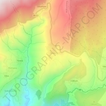 Topografische kaart Picão, hoogte, reliëf