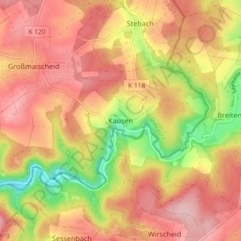 Topografische kaart Kausen, hoogte, reliëf