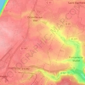 Topografische kaart Dondeneville, hoogte, reliëf