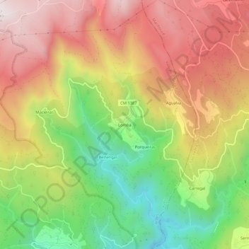 Topografische kaart Lomba, hoogte, reliëf