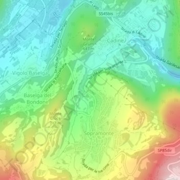 Topografische kaart Campra, hoogte, reliëf