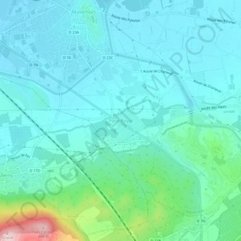 Topografische kaart Pont Royal, hoogte, reliëf