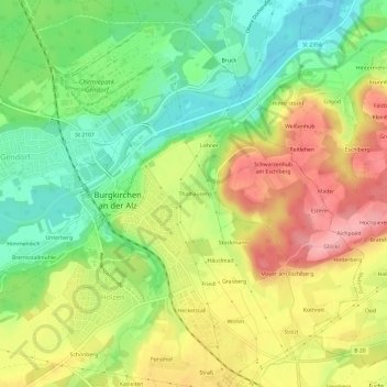 Topografische kaart Thalhausen, hoogte, reliëf