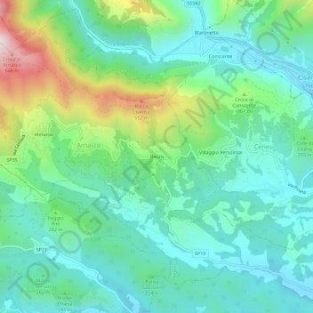 Topografische kaart Bezzo, hoogte, reliëf