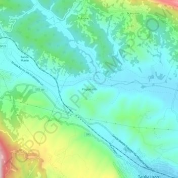 Topografische kaart Poggetello, hoogte, reliëf