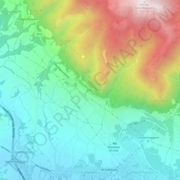 Topografische kaart Cesi, hoogte, reliëf