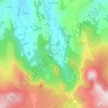 Topografische kaart Le Cros Haut, hoogte, reliëf