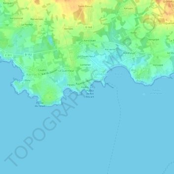 Topografische kaart Kerbiscart, hoogte, reliëf