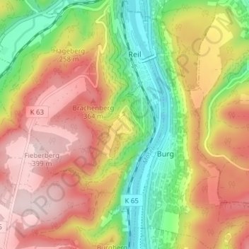 Topografische kaart Heisser Stein, hoogte, reliëf