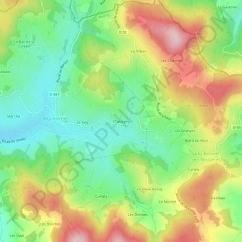 Topografische kaart Chevagny, hoogte, reliëf