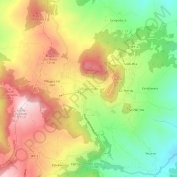 Topografische kaart Villagrande, hoogte, reliëf