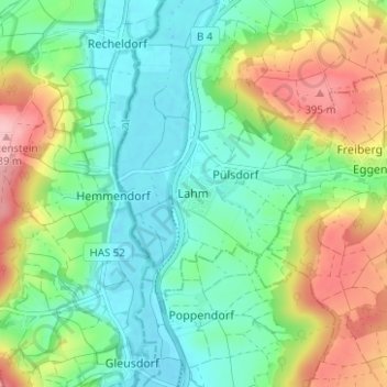 Topografische kaart Lahm, hoogte, reliëf