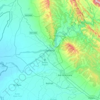 Topografische kaart Jammu, hoogte, reliëf