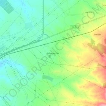 Topografische kaart Relvas Verdes, hoogte, reliëf