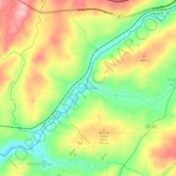 Topografische kaart Ponte Nova, hoogte, reliëf