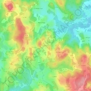 Topografische kaart Durazat, hoogte, reliëf