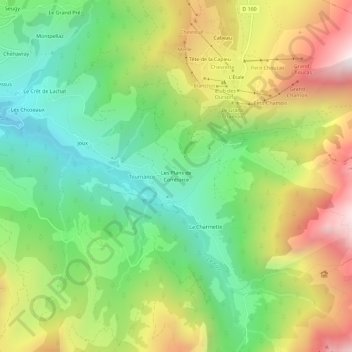 Topografische kaart Les Plans de Comburce, hoogte, reliëf