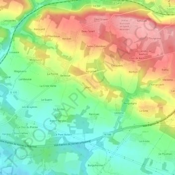 Topografische kaart Dilliec, hoogte, reliëf