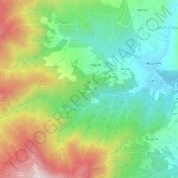 Topografische kaart Valboncione, hoogte, reliëf