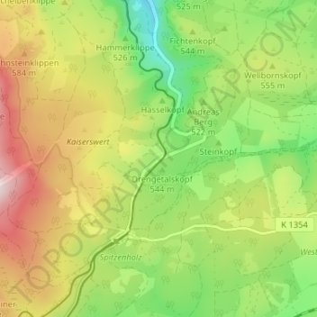 Topografische kaart Drei Annen, hoogte, reliëf