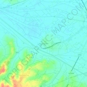Topografische kaart Monsigliolo, hoogte, reliëf