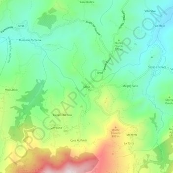 Topografische kaart Sasso, hoogte, reliëf